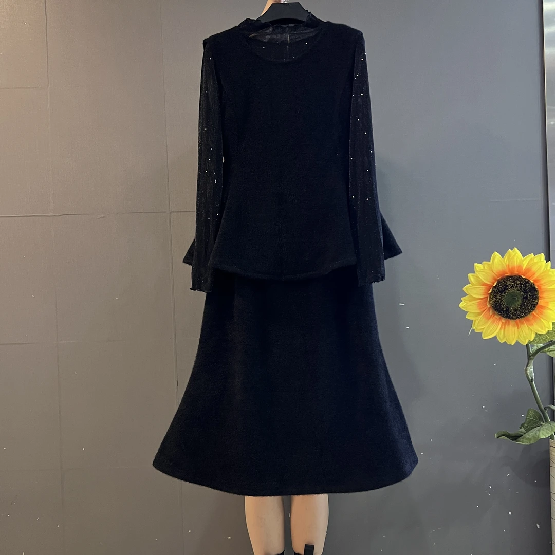 新款气质女人味高级感重工撒星内搭马甲鱼尾裙时尚显瘦三件套套装