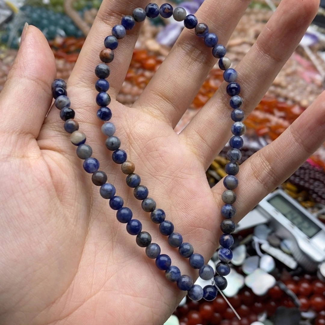 未镶嵌玛瑙/玉髓珠宝半成品两条纯天然蓝纹石圆珠4.8mm