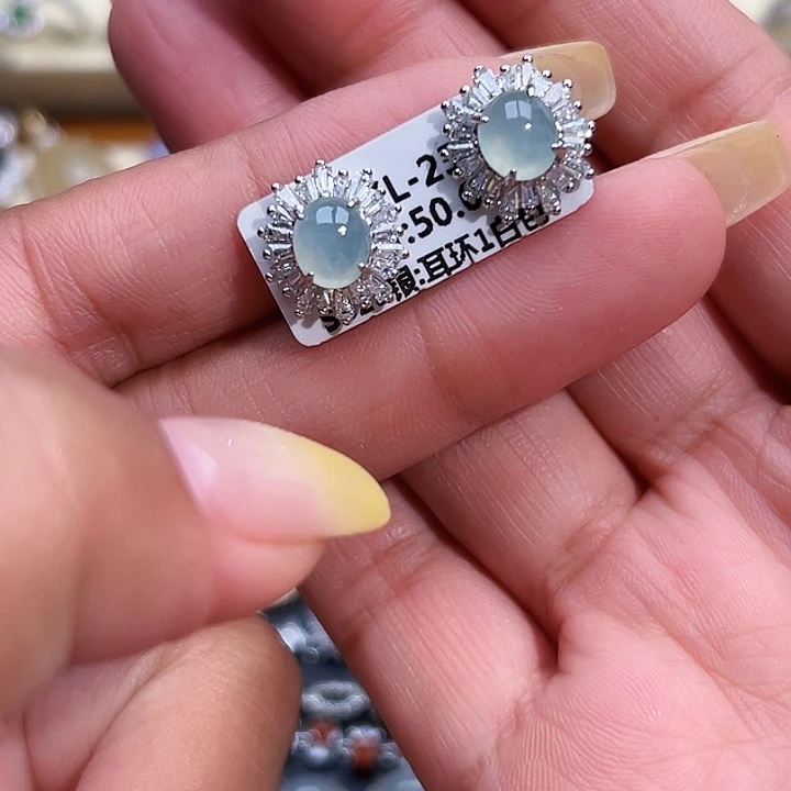 翡翠银S925镶嵌戒指缅甸天然A货翡翠耳钉