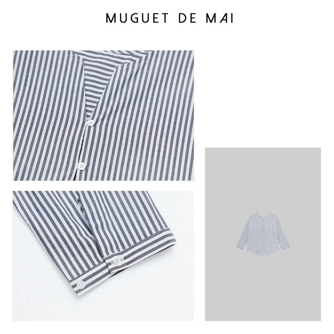 【MGDM】小V领阔版条纹衬衫2025春YJW24247