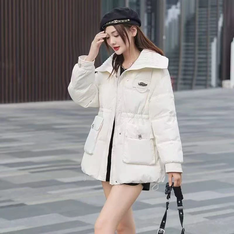 9698#收腰设计大翻领冬季棉服外套【衣长65】D1-3