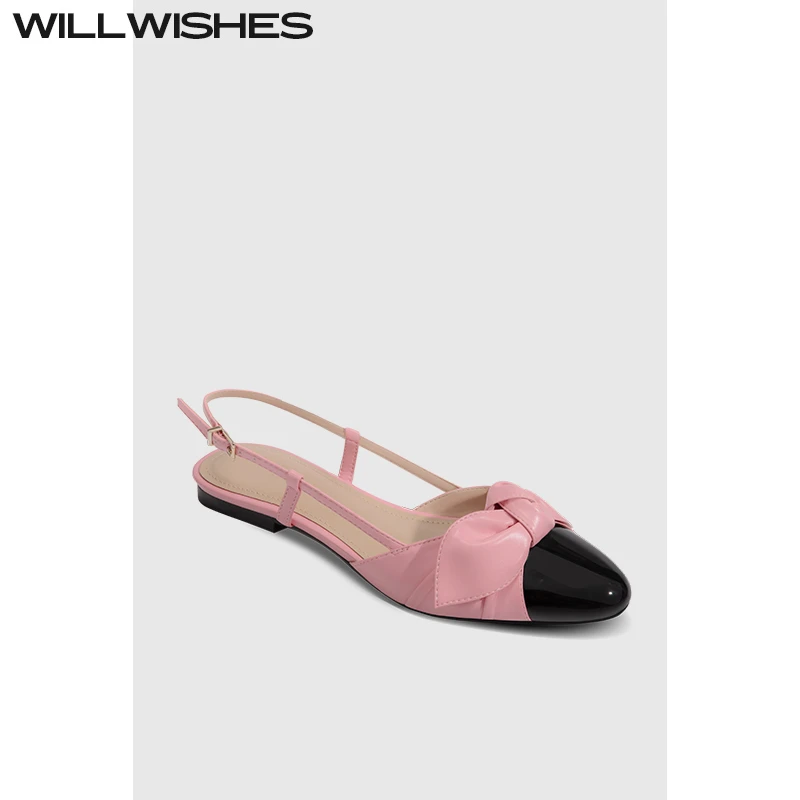 WILLWISHES/王玎女鞋2025春季新款温柔风蝴蝶结包头百搭平底拖鞋