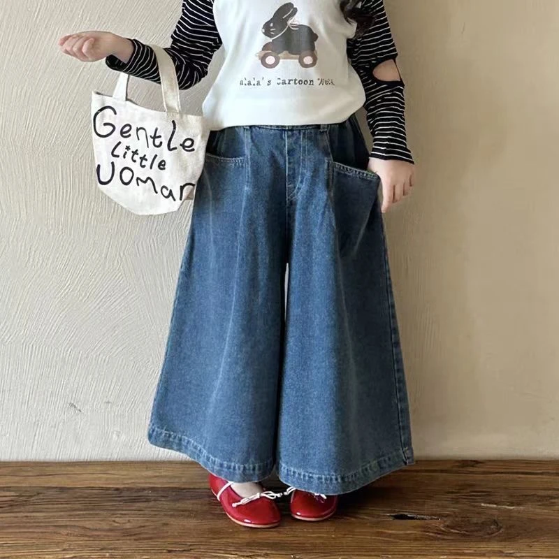 女童洋气直兜牛仔裤2025新款秋季新款阔腿裤韩版时髦