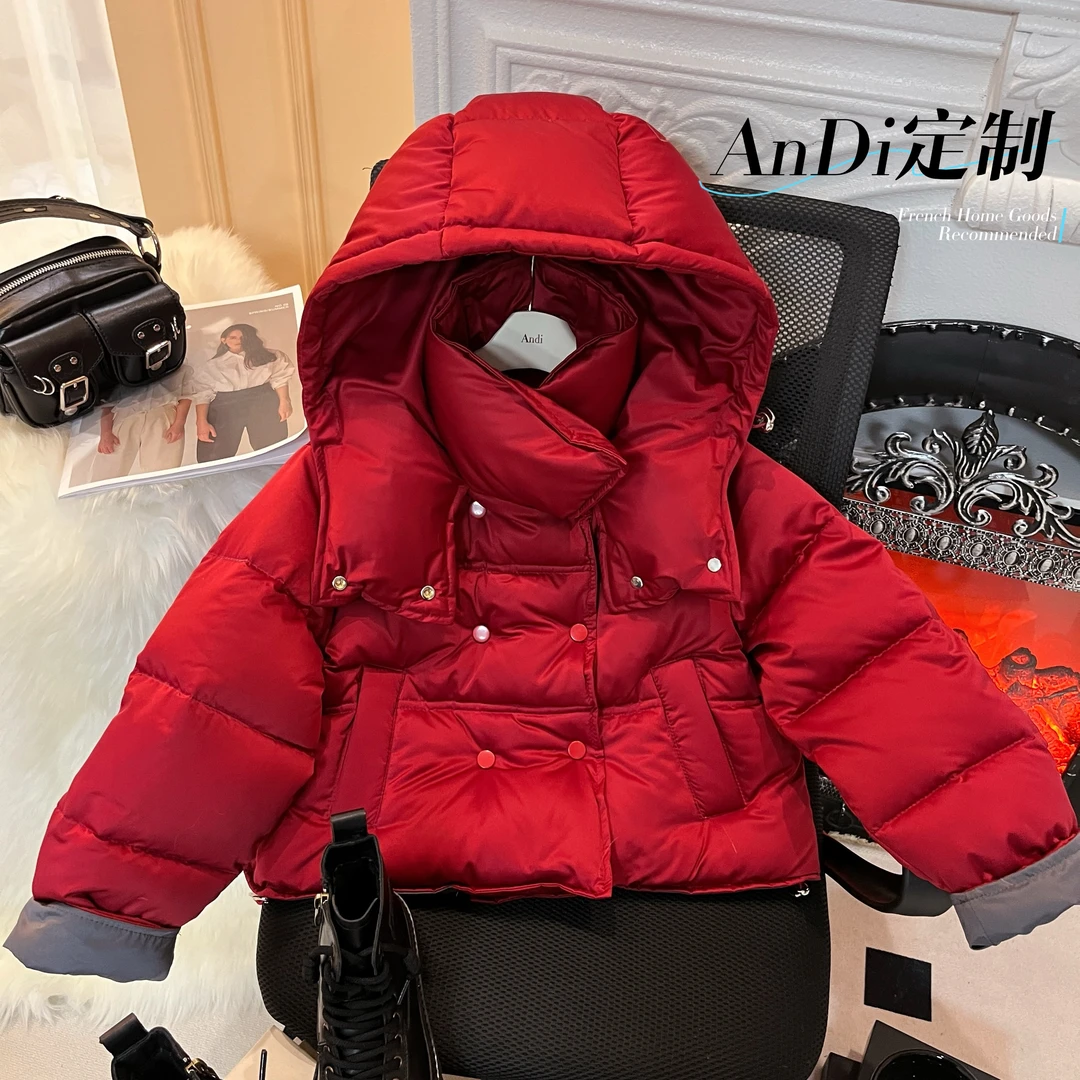 〖ANDI〗订制冬款中大童女童韩版双排扣百搭时尚连帽羽绒服3236