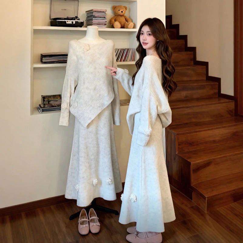 气质一整套穿搭韩系慵懒风超好看不规则上衣半身裙两件套装26冬季