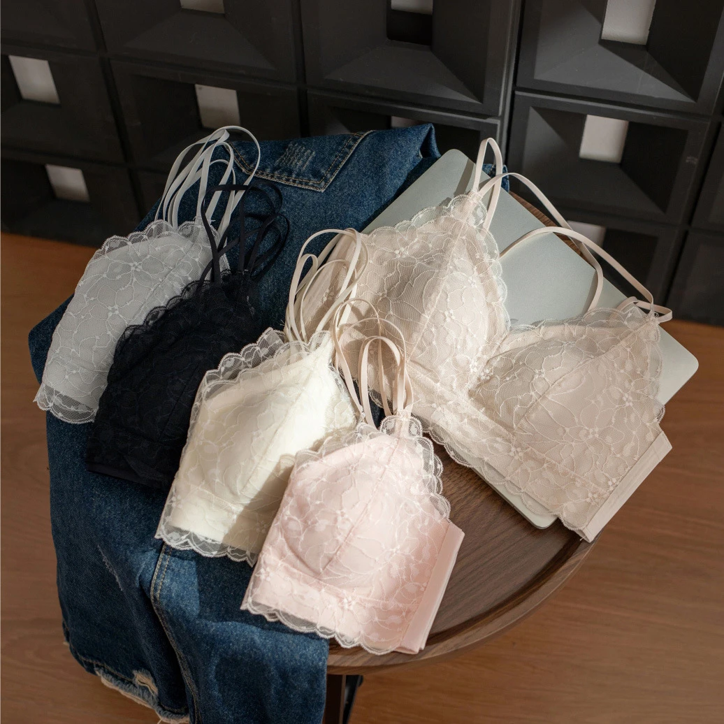 纯欲蕾丝无痕内衣女舒适背心式聚拢无钢圈防下垂少女文胸罩