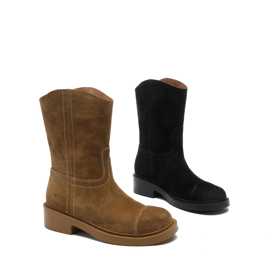 【TIAN TIAN】2024年秋冬'摩登英伦'圆头骑士马丁靴英伦女短筒靴