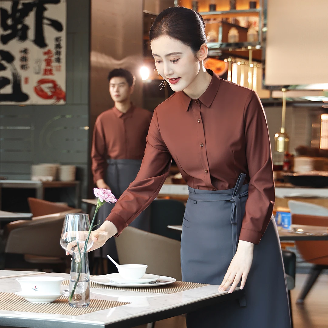 衣研堂餐厅服务员工作服衬衫套装女餐饮酒店咖啡厅长袖秋冬装定制
