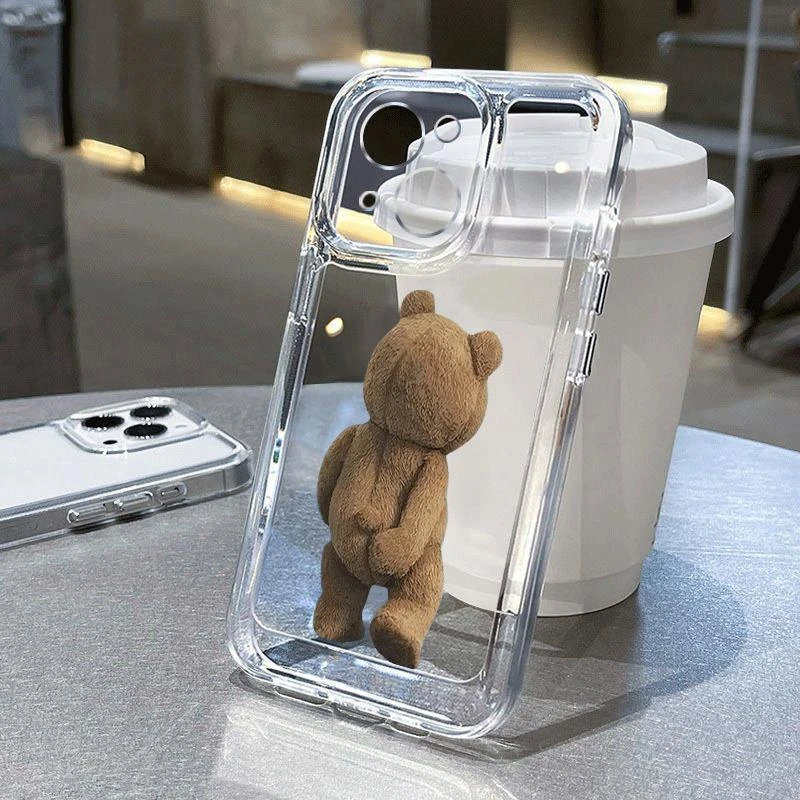 泰迪熊背影iPhone15手机壳14pro透明13pro女12硅胶11promax苹果x