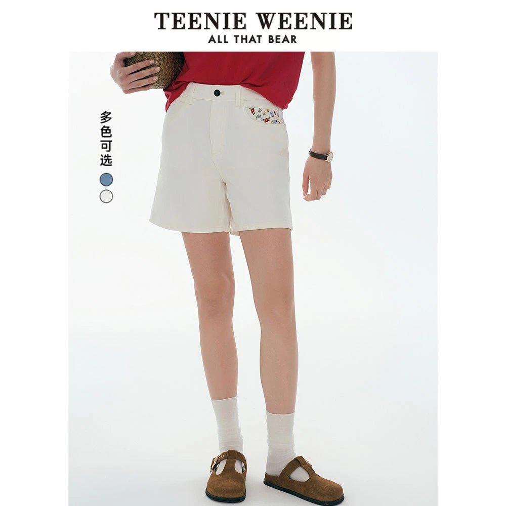 TeenieWeenie小熊25夏新款简约休闲时尚学院牛仔短裤TTTF256404N