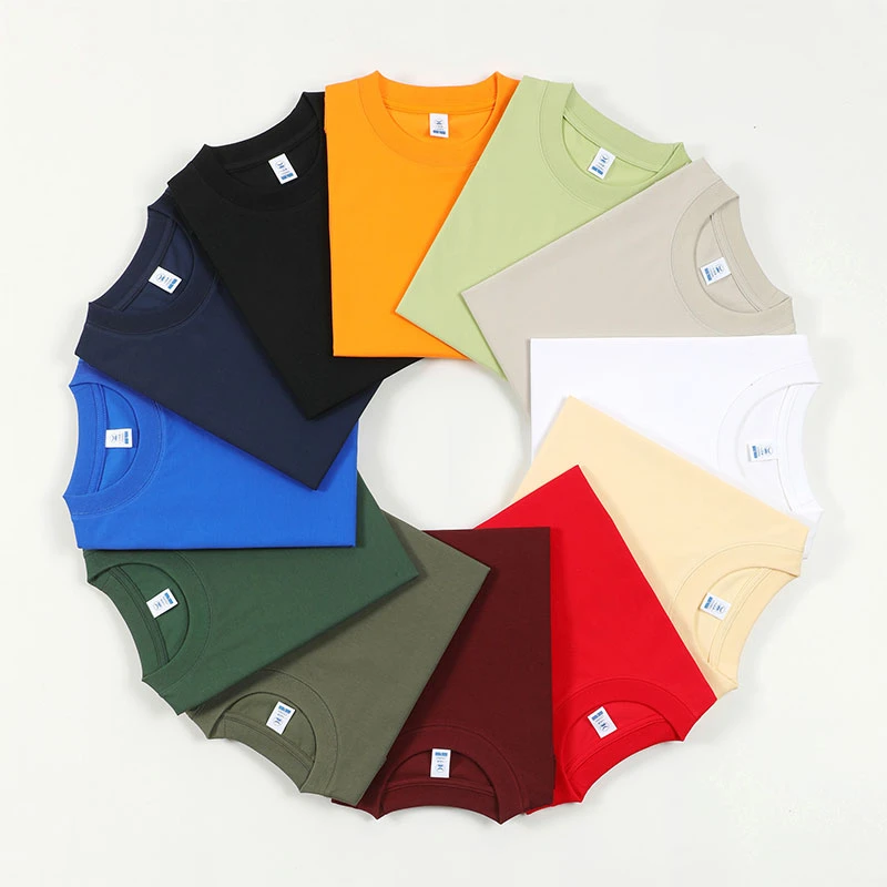 2025年夏季新款纯棉200G重磅纯色男女同款圆领小落肩短T恤CMT008