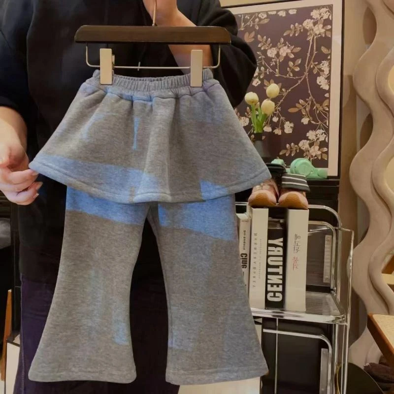 女童裤裙秋冬2025新款中小童洋气休闲裙裤宽松百搭假两件加绒裙裤