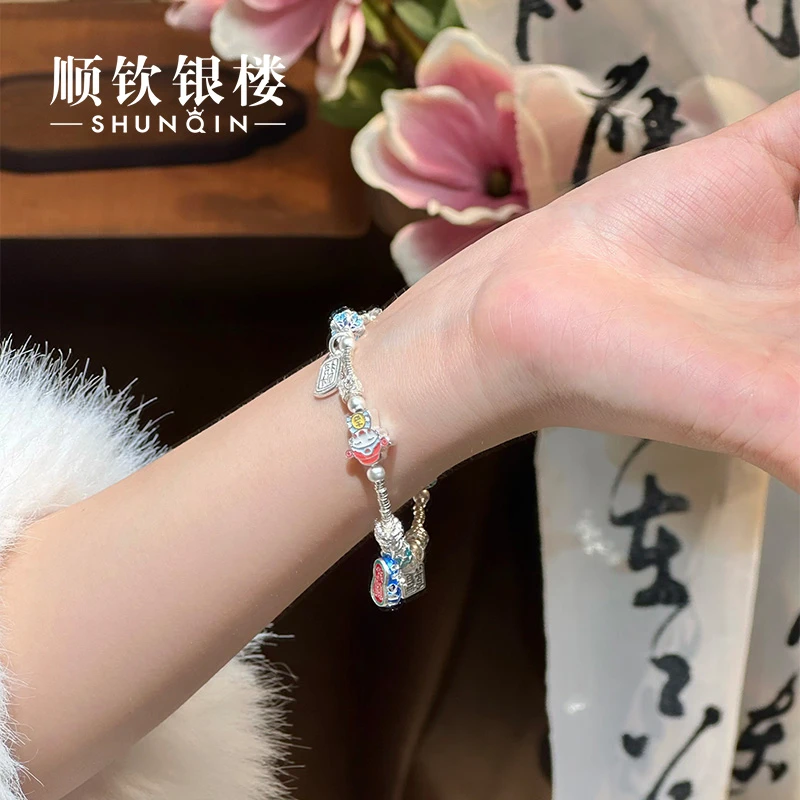 顺钦银楼 925银珐琅手链 【小财虎手链】S925虎头鞋小财神盘缠手链