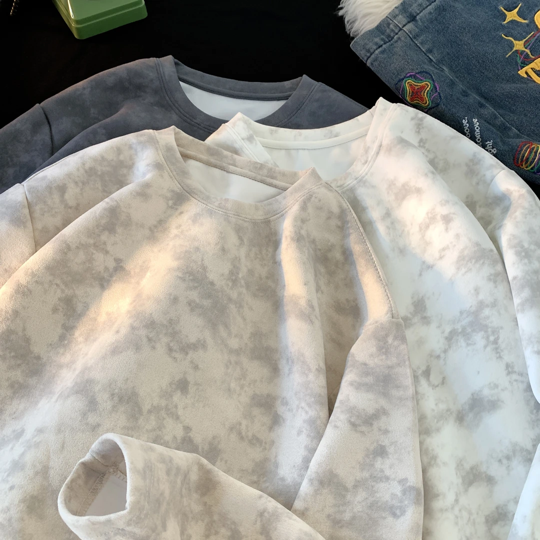 扎染卫衣男款慵懒风衣服秋季新款内搭打底衫流光风宽松长袖t恤