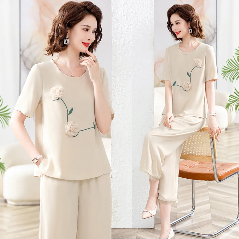 新品推荐妈妈装夏季新款气质套装休闲洋气时尚舒适亲肤中老年女装