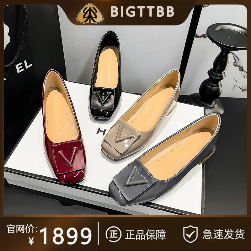 时尚潮流v字扣女鞋中跟韩版通勤法式风软底软面气质百搭女士鞋子