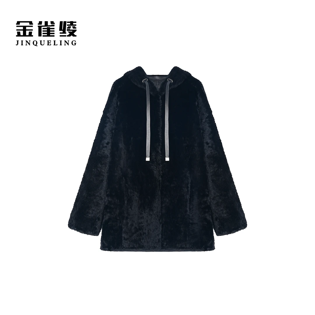 金雀绫【黑天鹅】时尚连帽拉贡保暖加宽加大外套SZAK4PNF131