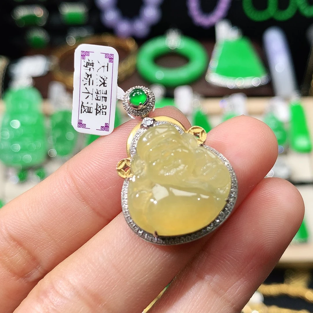 翡翠18K金镶嵌吊坠(不含链)
