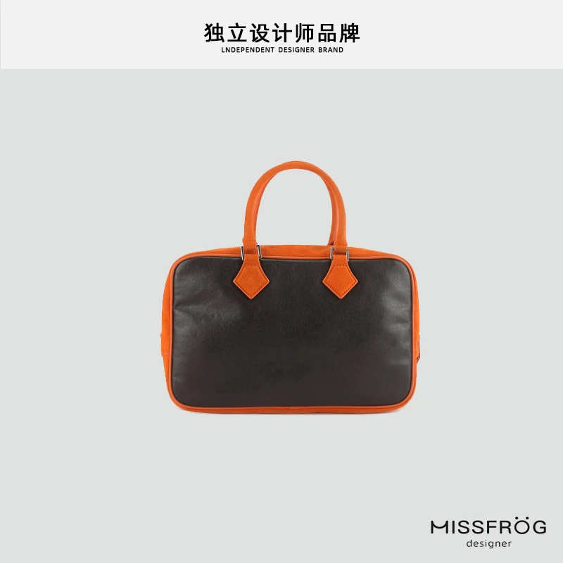 小众磨砂麂皮植鞣牛皮手提公文包简约复古单肩斜挎托特包波士顿包