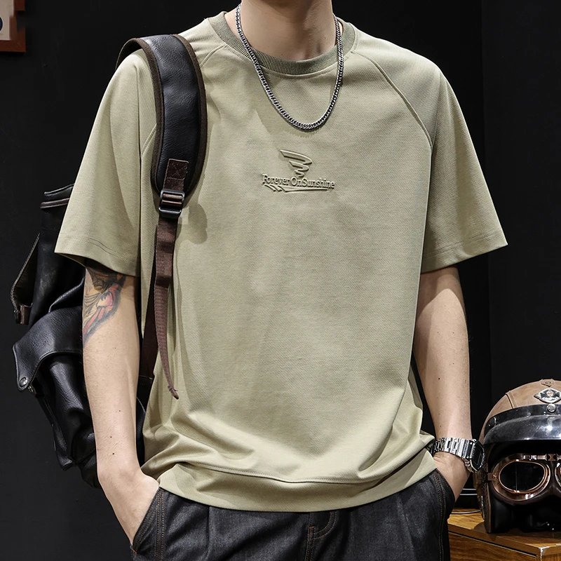 LEIGHZ/雷茨莱塞尔天丝短袖t恤男士潮牌大码夏季新款衣服美式体恤