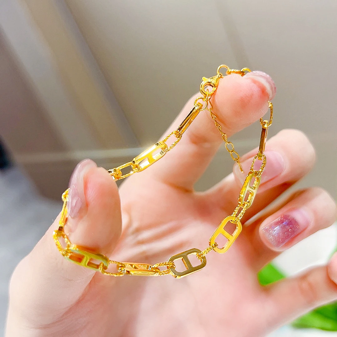 精品5G足金休闲素款猪鼻子手链00698