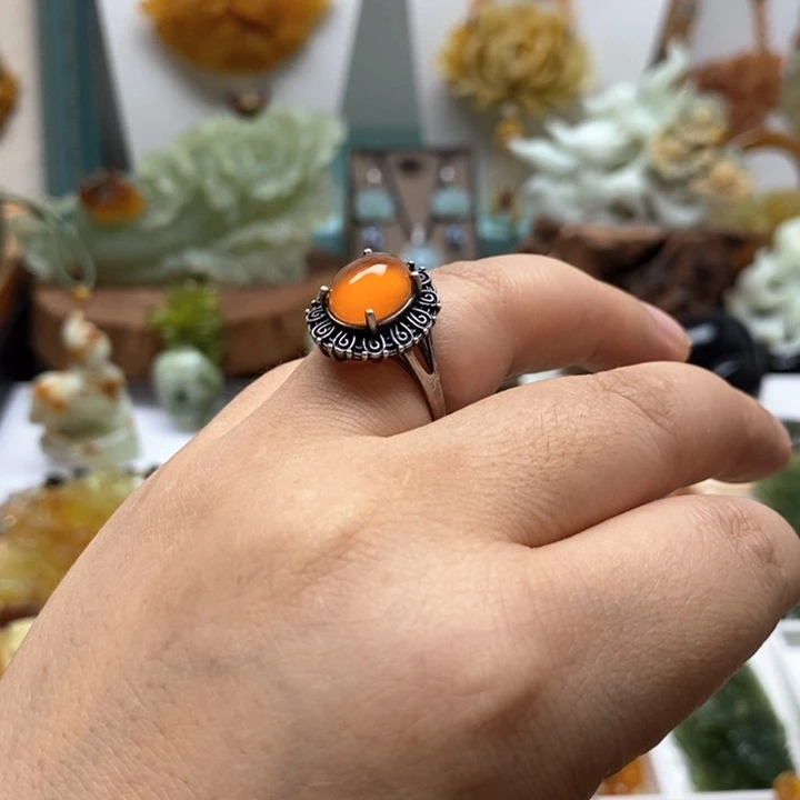 蛇纹石玉银S925镶嵌戒指