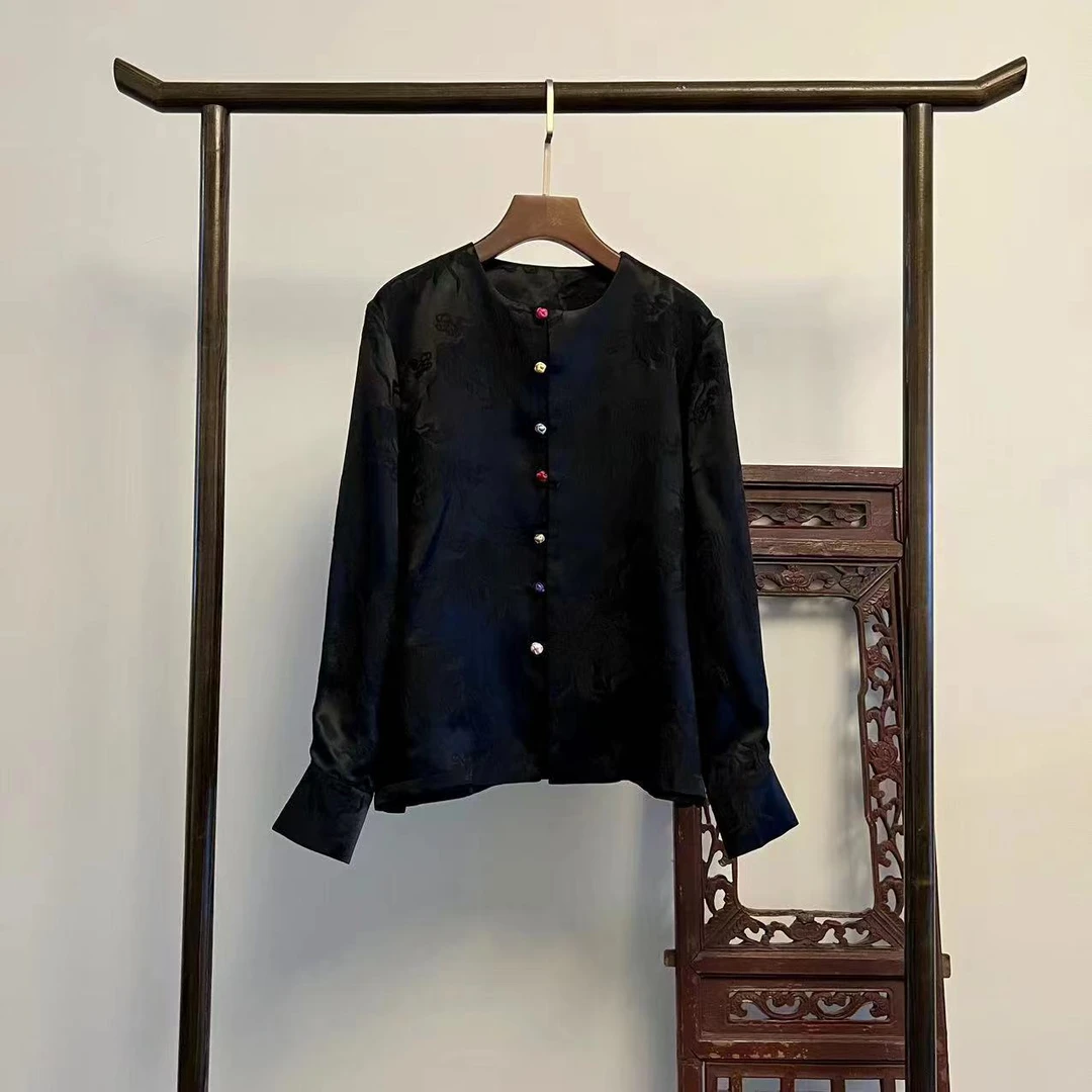 【惊红秋月】新中式桑蚕丝手工盘扣上衣W50104