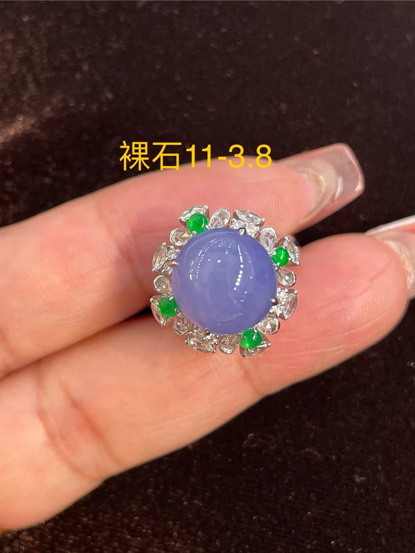 天然翡翠缅A冰种紫罗兰蛋面戒指18K金，供应链下单咨询货品在否？