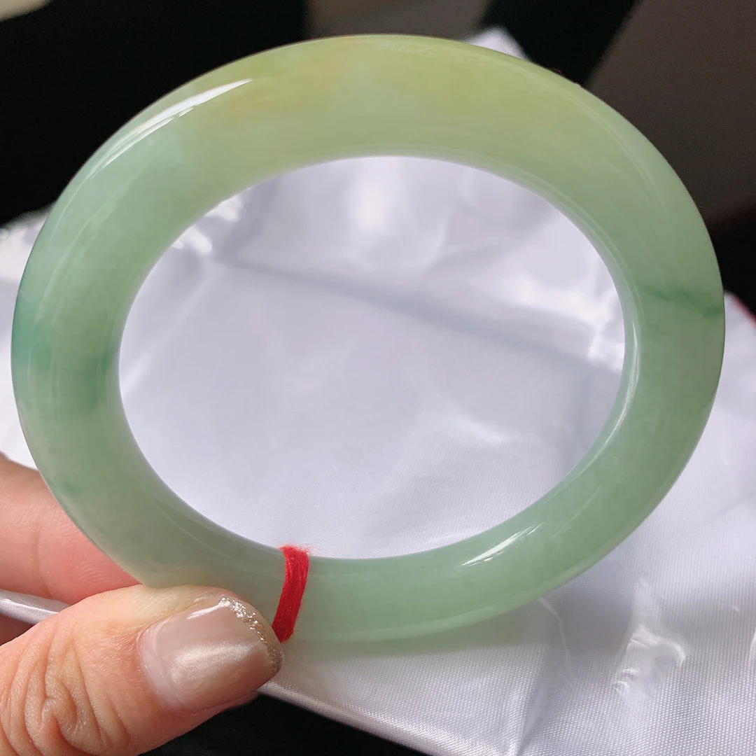 (强推)缅甸纯天然A货翡翠正品黄翡冰飘花55-56精美手镯