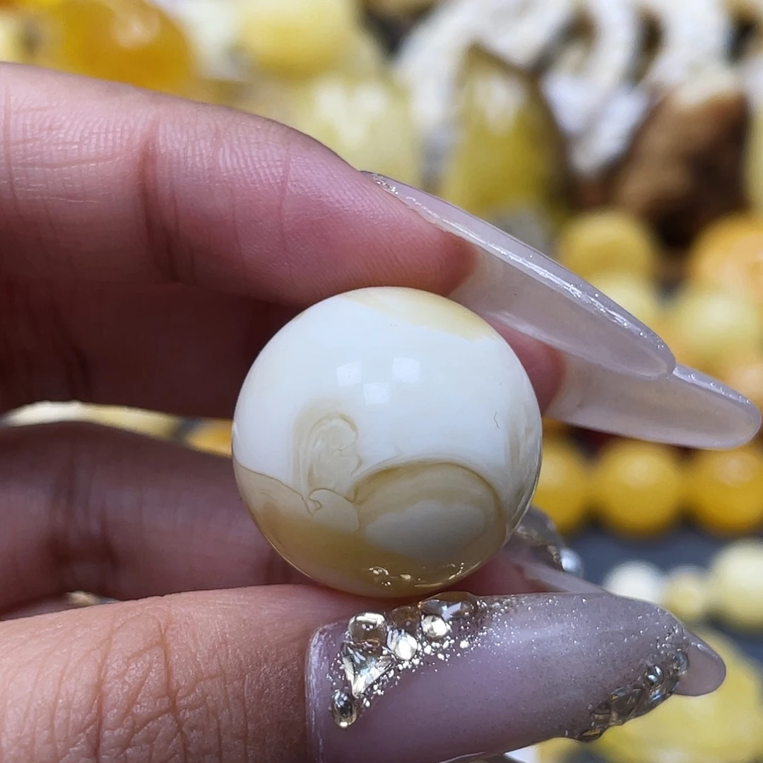 琥珀未镶嵌裸石20.8mm瓷白圆珠