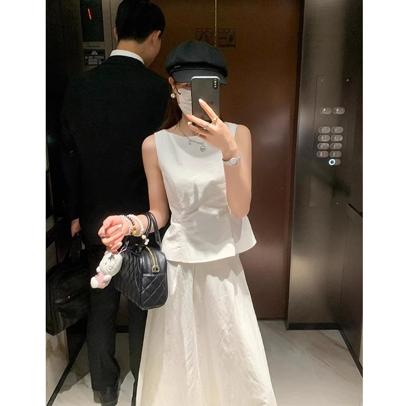 mcc lemons 欧阳娜娜同款毕业照背心上衣半身裙女夏两件套装