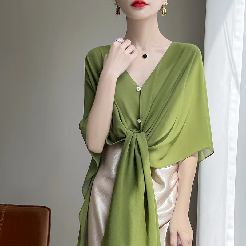 乔其纱夏季防晒披肩V领外搭气质宽松多穿洋气百搭薄款百搭空调衫