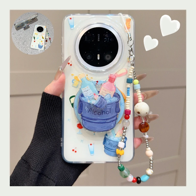 适用华为mate70pro+手机壳缤纷啤酒果汁mate60pro+冰块桶磁吸支架