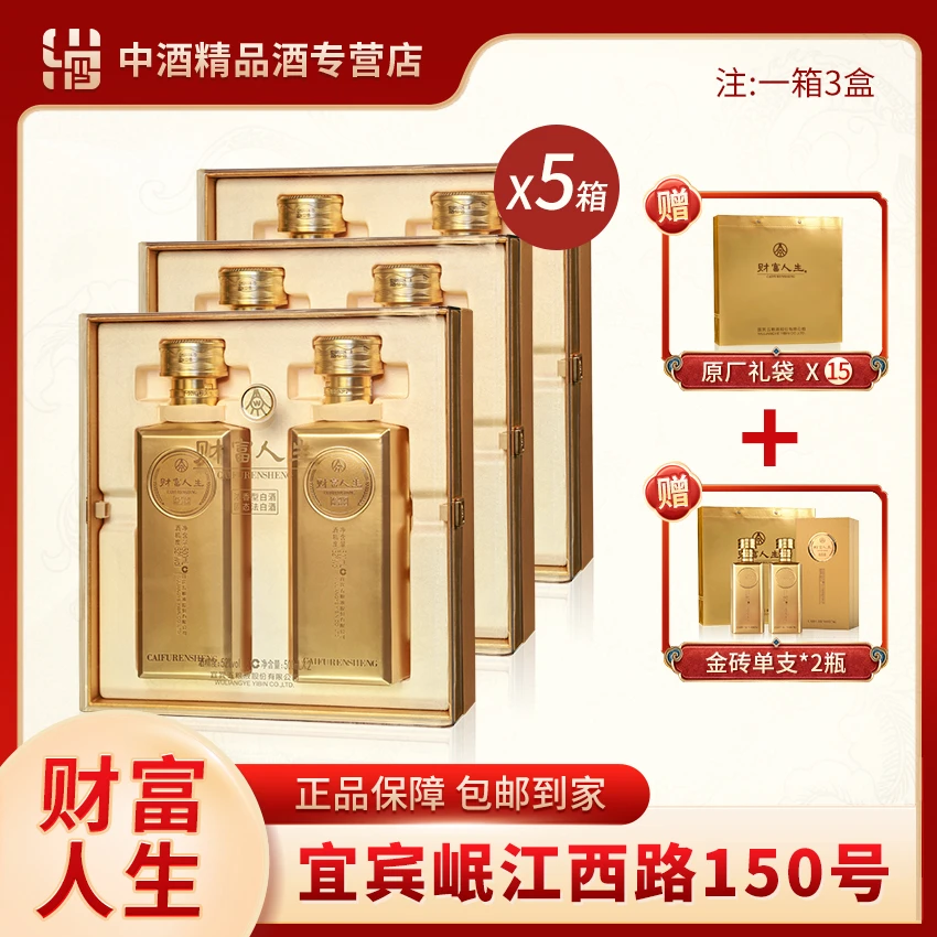 財富人生五粮液股份出品 金砖双支礼盒  浓香型白酒 5箱52度500ml