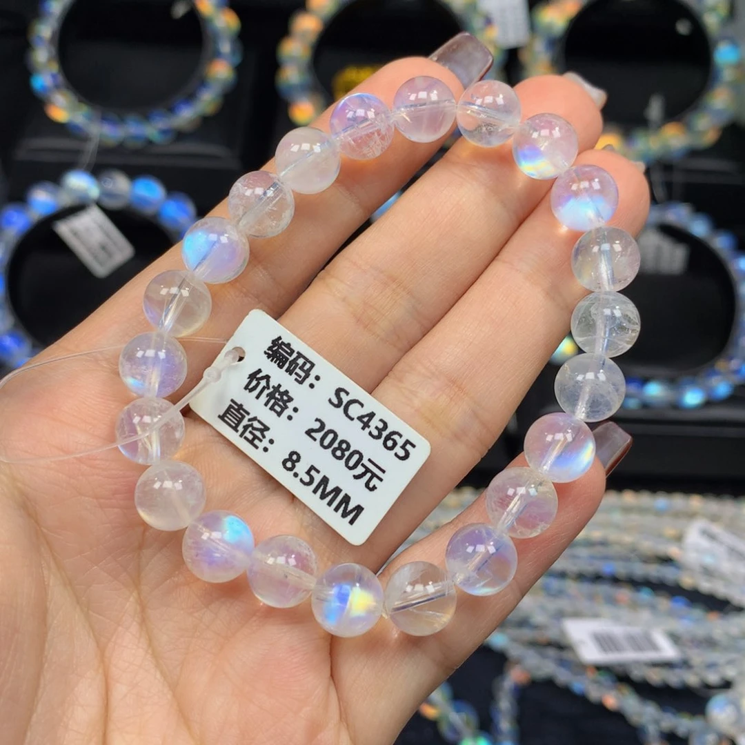 月光石手链未镶嵌SC4365印度蓝月光手串8.5mm