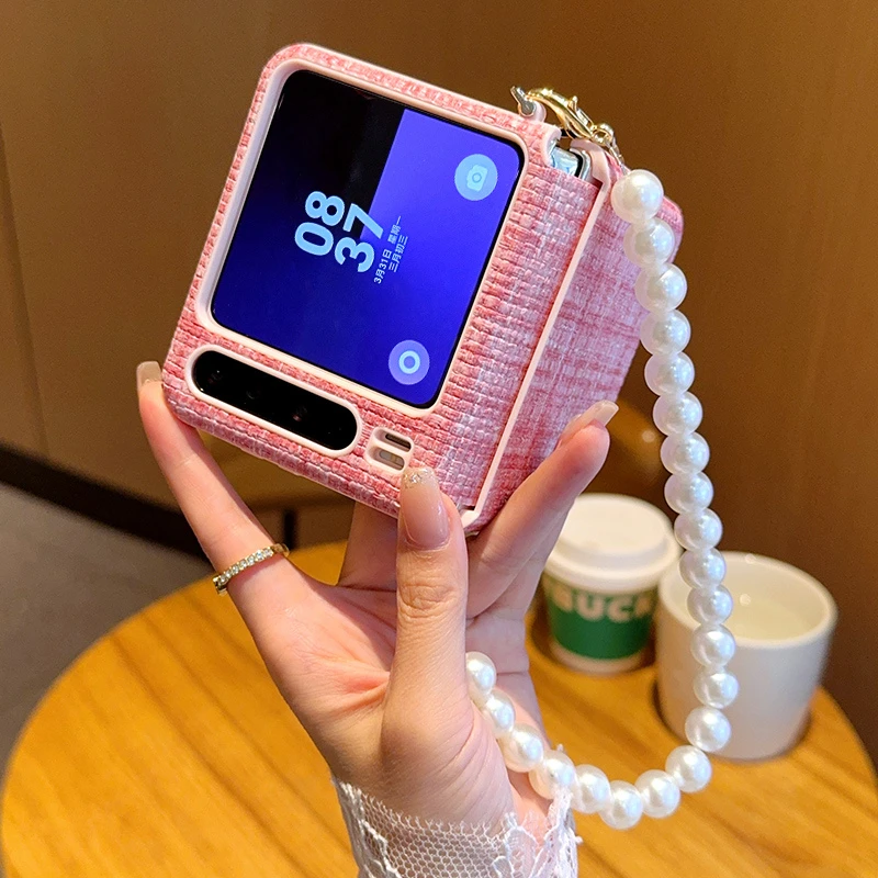 纺织纹粉色适用华为purax手机壳新款Pura X折叠屏中轴全包带手链