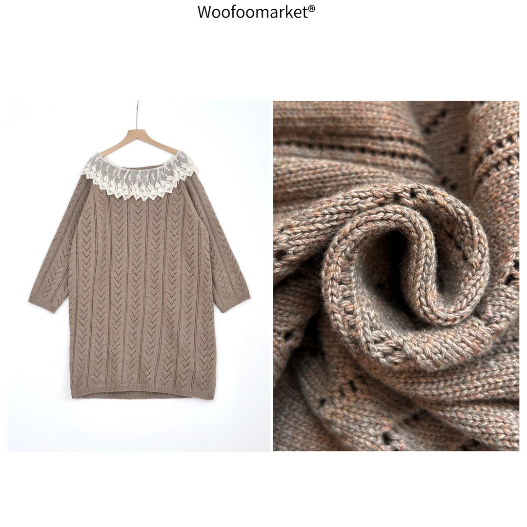 【海街日集】蕾丝娃娃领日系宽松镂空针织裙女春季 MY486