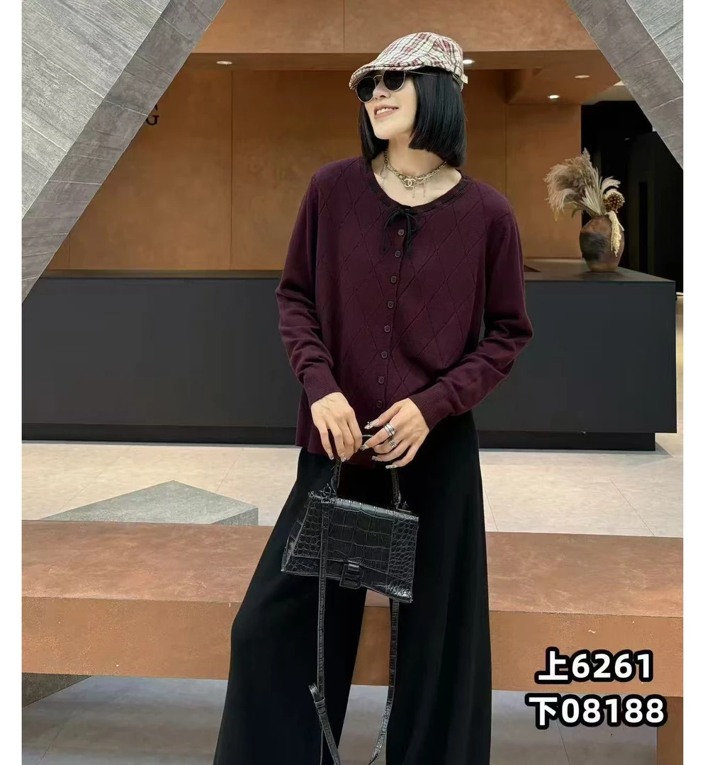 胖衣娇秋冬新款女装休闲长袖针织衫女士毛衣开衫6261