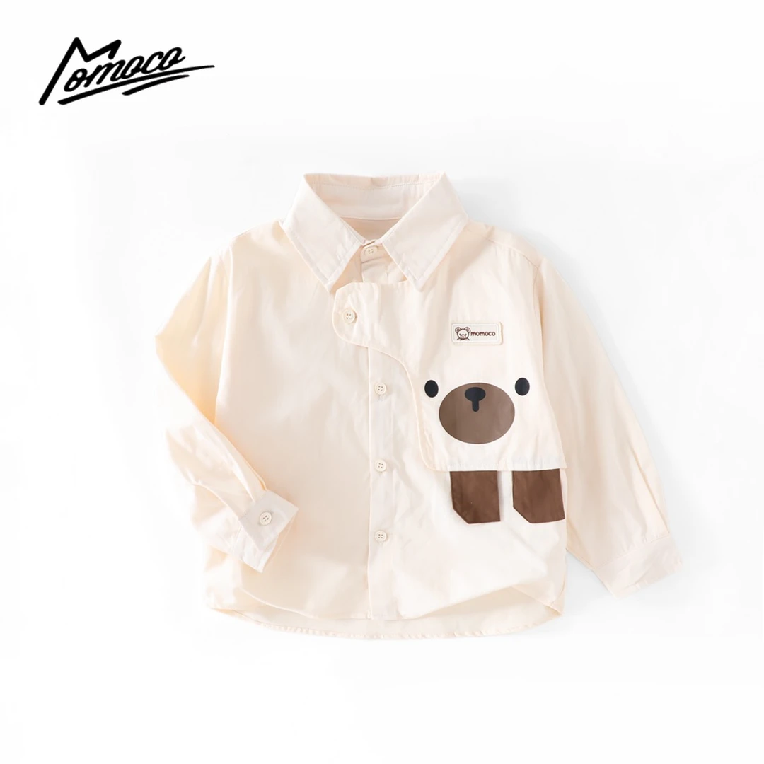 MOMOCO2025款春季男童潮流拼接长袖小熊衬衫77130129004