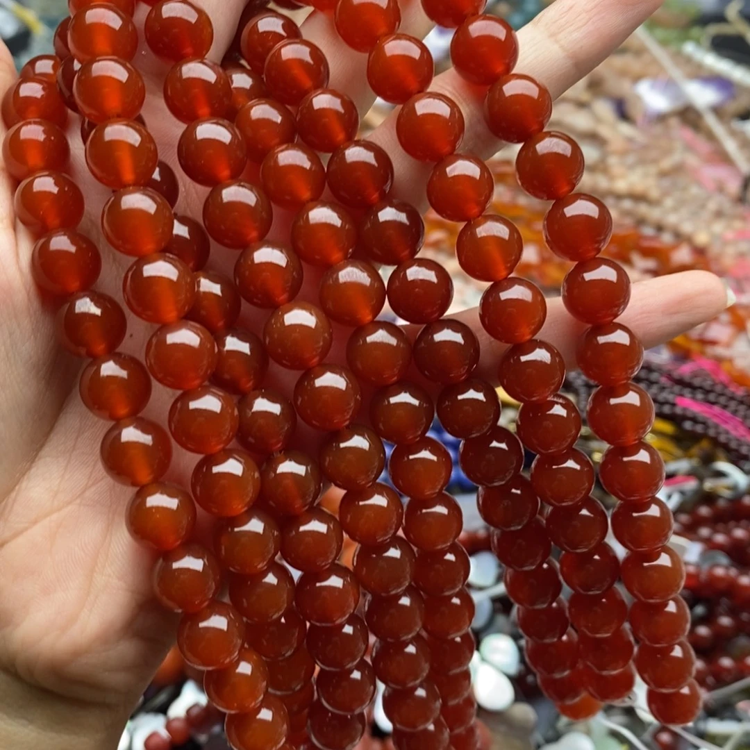 未镶嵌玛瑙/玉髓珠宝半成品一条天然红玛瑙圆珠10mm双A