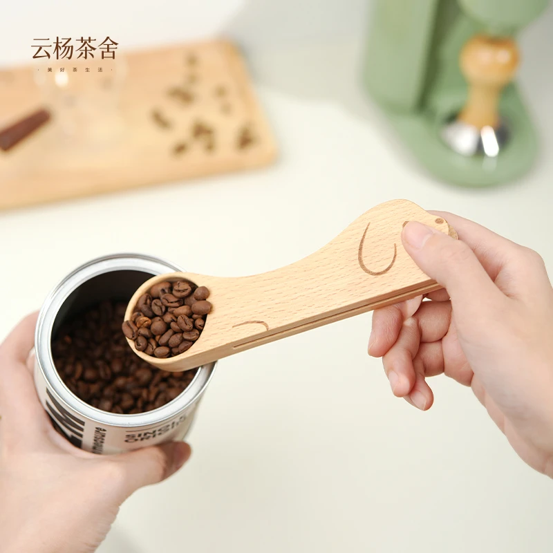 腊肠狗咖啡豆量勺咖啡粉克数勺定量计量勺子实木勺食品封口夹子