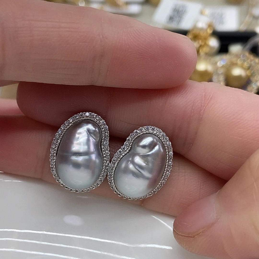 拼合珍珠（马贝珠）银S925镶嵌耳饰