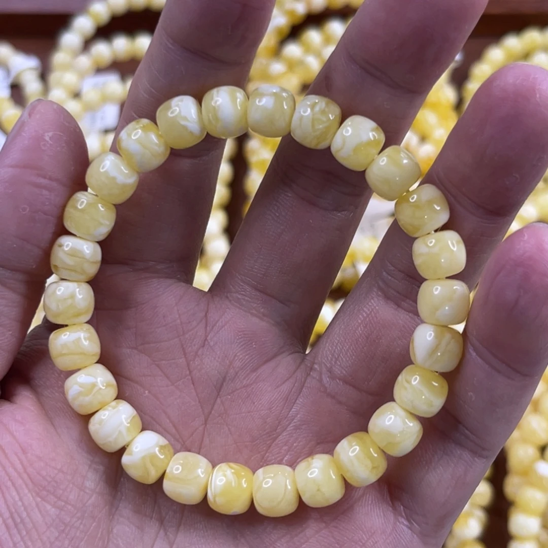 蜜蜡未镶嵌珠宝奇石8.3mm浓腊白花