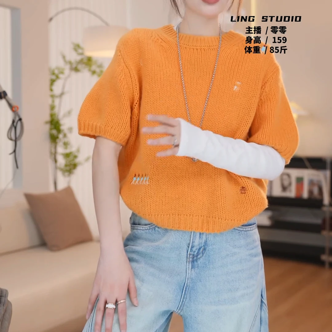 『青春派』2025春季时尚圆领套头半袖毛衣LK2501248