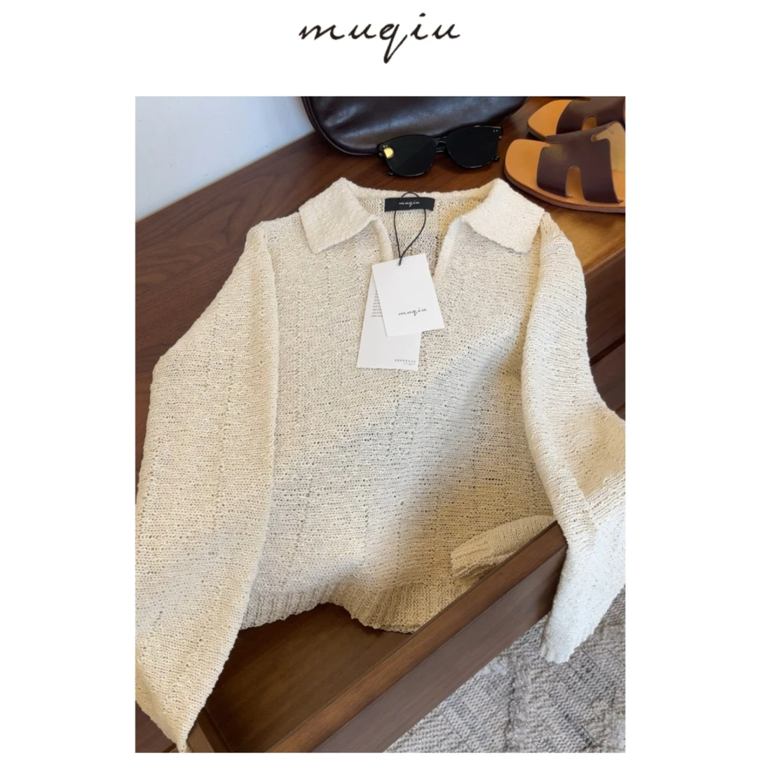 青慕知湫《海岛衫》特种纱和纸棉豆豆纱春夏度假款针织镂空上衣