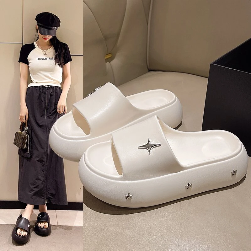 2025夏季新款厚底增高拖鞋时尚外穿简约室内家居ins星星凉拖