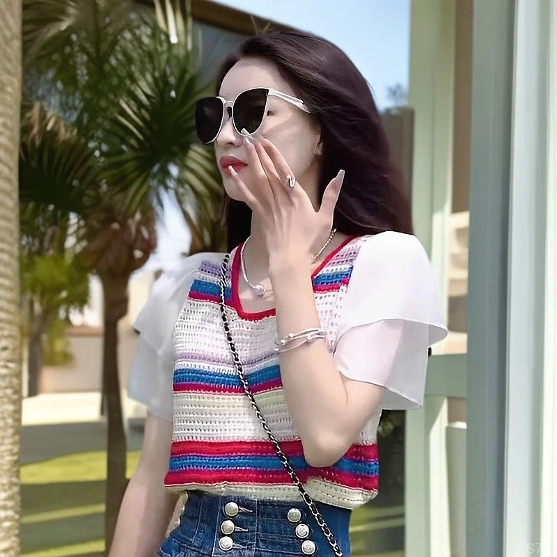 2025新款法式小众设计感撞色针织衫女别致宽松减龄慵懒风显瘦上衣