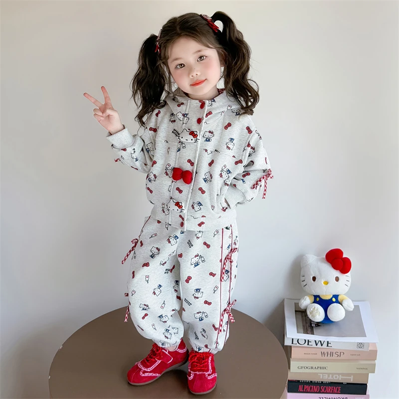 女童秋装套装2025新款儿童洋气卡通连帽卫衣小女孩春秋休闲两件套