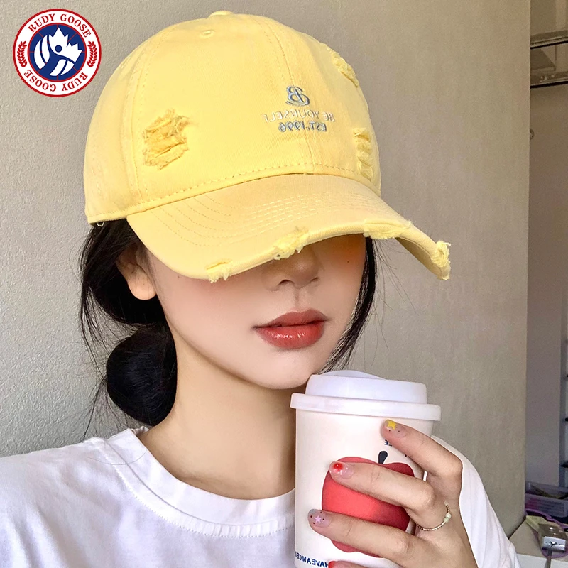RUDY GOOSE黄色字母刺绣棒球帽简约百搭显脸小软顶鸭舌帽情侣同款