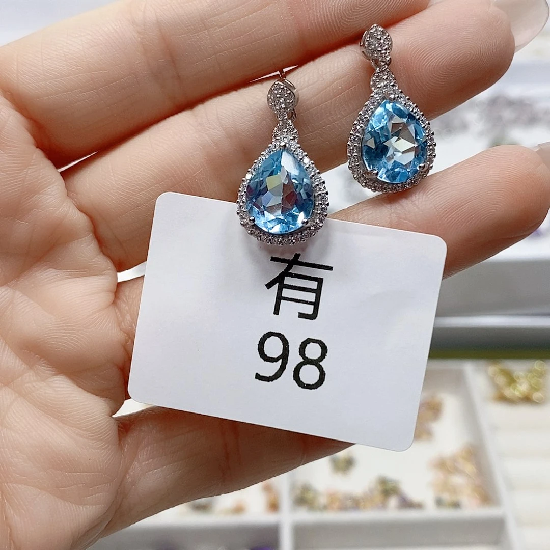 银S925镶嵌耳饰托帕石有98
